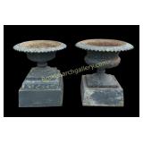 Two Antique Cast Iron Garden Urns