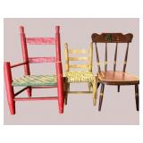 3 Painted Antique Childs Chairs