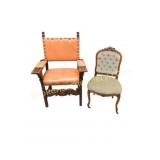Carved Walnut Court Chair &  Tufted Side Chair