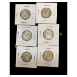 Six 1930 M Standing Liberty Quarters