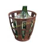 Early French Demijohn In Metal Crate