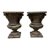 Pair Cast Bronze Entry Urns