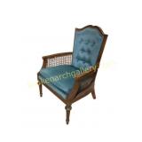 Wooden Armchair with Tufted Blue Upholstery