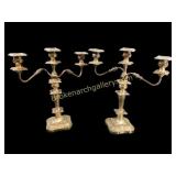 Pair Ornate Silver Plate Candelabra