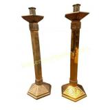 Pair 25' tall  Brass Gothic Revival Candlesticks
