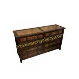 Dark Wood Dresser with Woven Rattan Panels