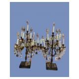Pair Regency Brass  and Crystal Candleabra