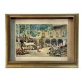 Watercolor Scene of Market in Uruapan, Mexico