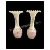 Pair Fenton Satin  Glass Mantle Vases