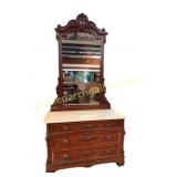 Carved Walnut Dresser W Mirror