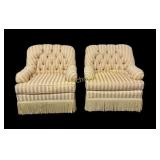 Pair Yellow Tufted Armchairs