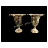 Pair Silver Plate Floral Urns