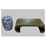 Vintage Opium Table, Blue & White Stool