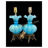 Pair Fenton Opalescent Lamps