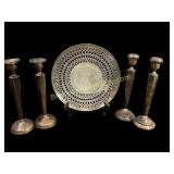 Sterling Plate, Weighted Sterling Candlesticks