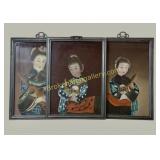 3 Chinese Export Reverse Painted Panels