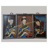 3 Chinese Export Reverse Painted Panels