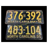 Two Vintage North Carolina License Tags
