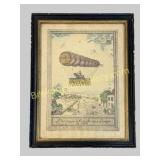 Framed Antique Hot Air Ballon Etching