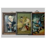 3 Chinese Export Reverse Painted Panels