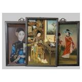 Three Chinese Export Reverse Painted Panels