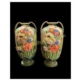 Pair Bisque Floral Urns