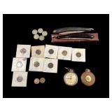 Coins, Pocket Watches, Straight Razors
