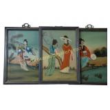 3 Chinese Export Reverse Painted Panels