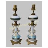 Pair Victorian Porcelain Oil Lamps