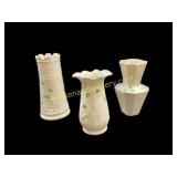Three Irish Belleek Shamrock Vases