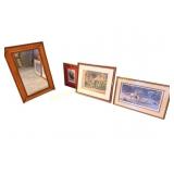 3 Assorted prints & Mirror