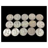 15 Ben Franklin Half Dollar Coins