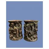 Chinese High Relief Brush Pots
