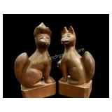 Pair Carved Figural Foxes