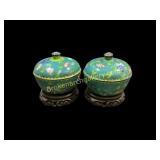 Pair Chinese Cloisonne Lidded Bowls