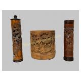 Bamboo Brush Pot, Incense Canisters