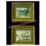 Two Framed Enamel Landscapes, Walt Litt