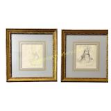 Pair Framed Graphite Sketches of Children