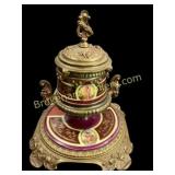 French Porcelain and Gilt Inkwell