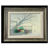 Mid 20th Century Flower Vendor Painting