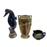 Trio of Art Pottery and Glass Figurines