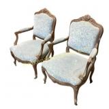 Carved Wood Armchairs with Upholstery