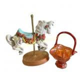 Carousel Horse and Glass Basket Set