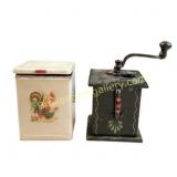 Painted Coffee Grinder and Rooster Tin