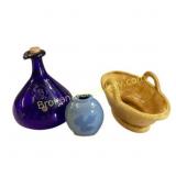 Blue, Yellow, and Purple Ceramic and Glassware Set
