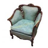 Carved Mahogany Upholstered Armchair