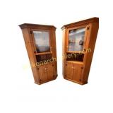 Pair Knotty Pine Corner Cabinets