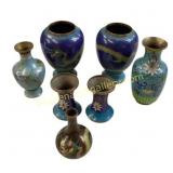 Seven Cloisonne Vases with Dragon Motifs