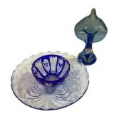 Hand-Painted and Cut Glass Bowl and Vase