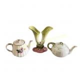 Two Teapots (Sadler and Belleek)and a Vase